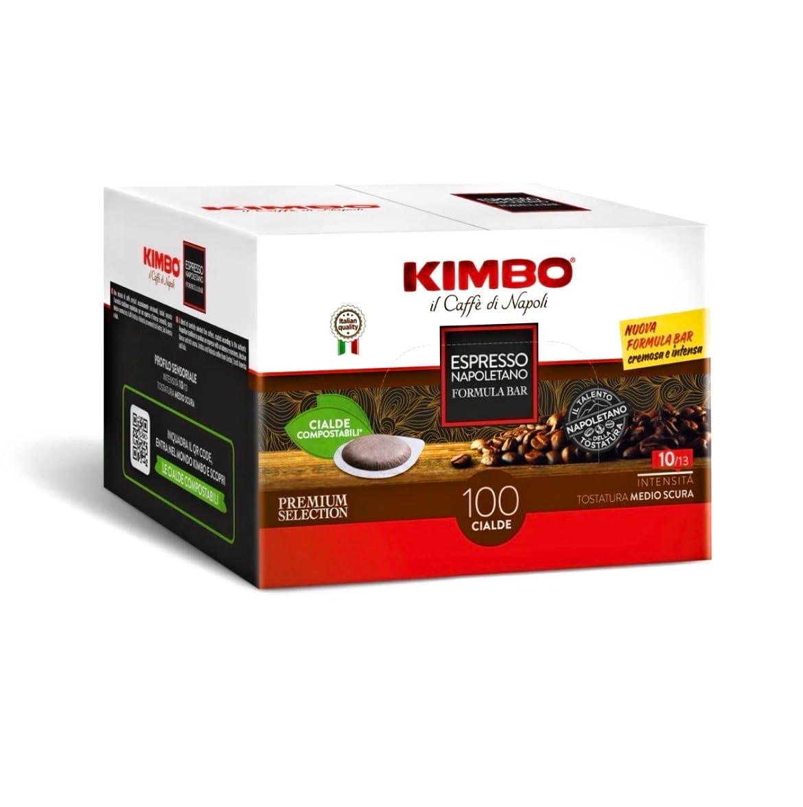 Kimbo Napoli Espresso ESE Pods – Compostable Medium Roast with Almond & Cocoa (100 Count, 10/13 Intensity)