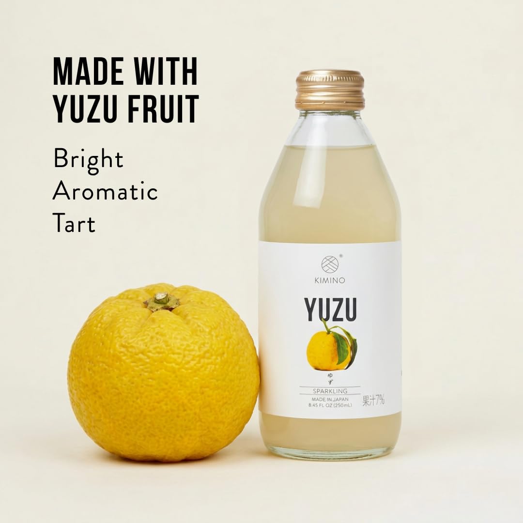 Kimino Sparkling Yuzu Juice – All-Natural Japanese Yuzu Drink, 12 Pack, 8.45 fl oz