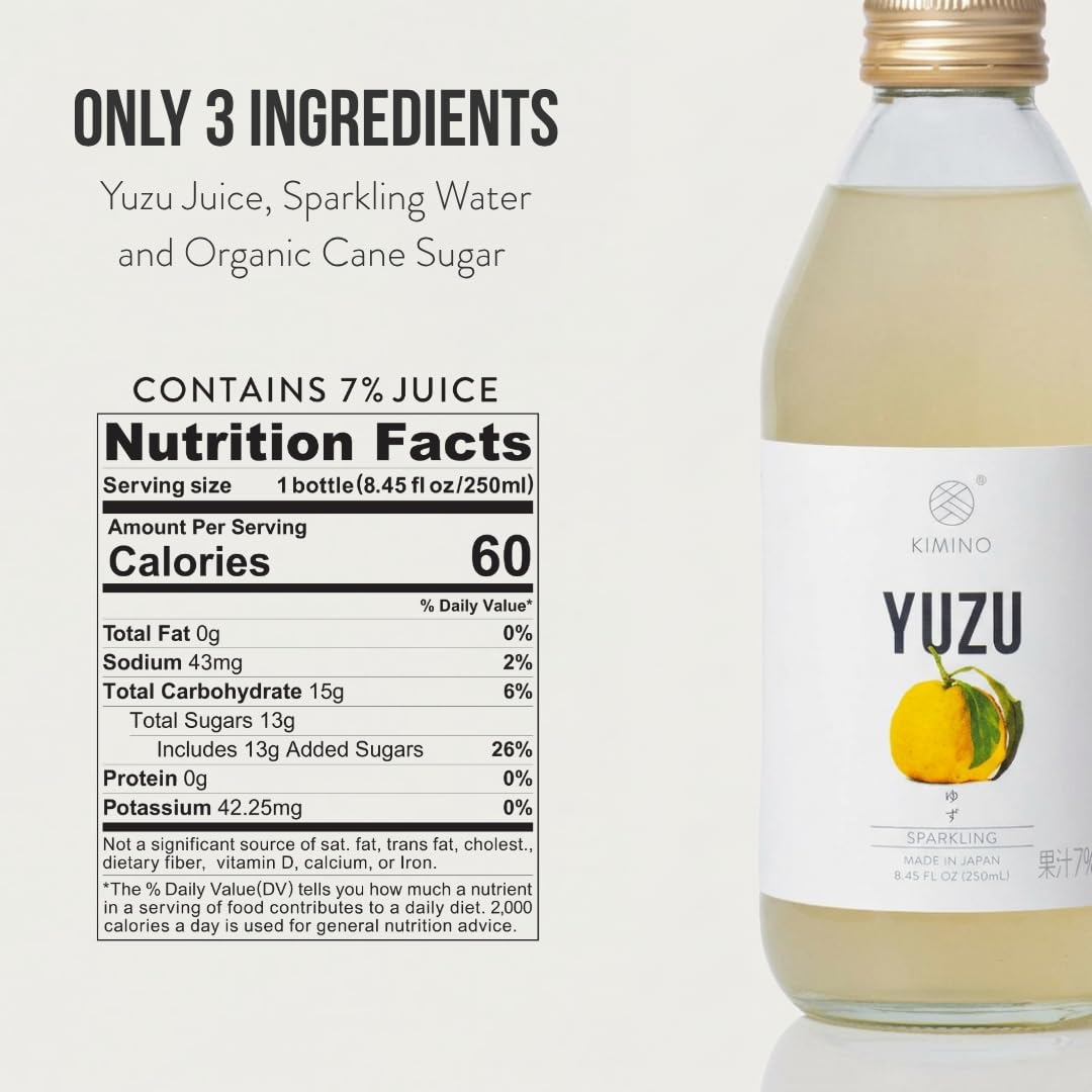 Kimino Sparkling Yuzu Juice – All-Natural Japanese Yuzu Drink, 12 Pack, 8.45 fl oz