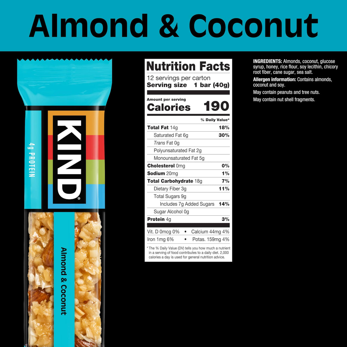 KIND Almond & Coconut Bars – Gluten Free, Low Sodium, 4g Protein (24 Count)