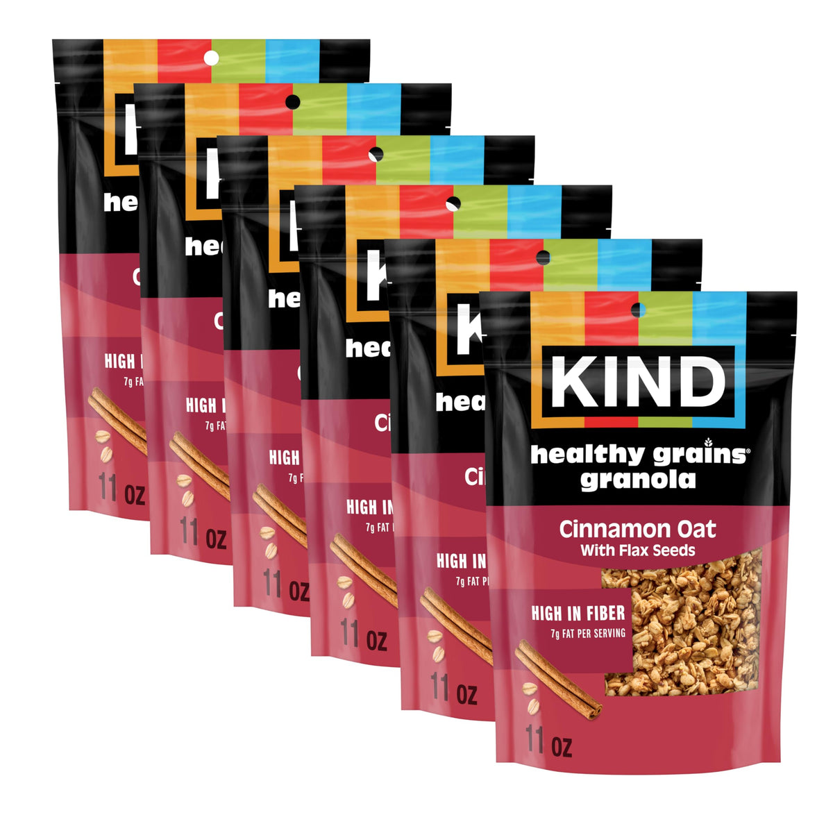 KIND Healthy Grains Cinnamon Oat Granola with Flax Seeds – Gluten Free, 6-Pack, 11 oz Each