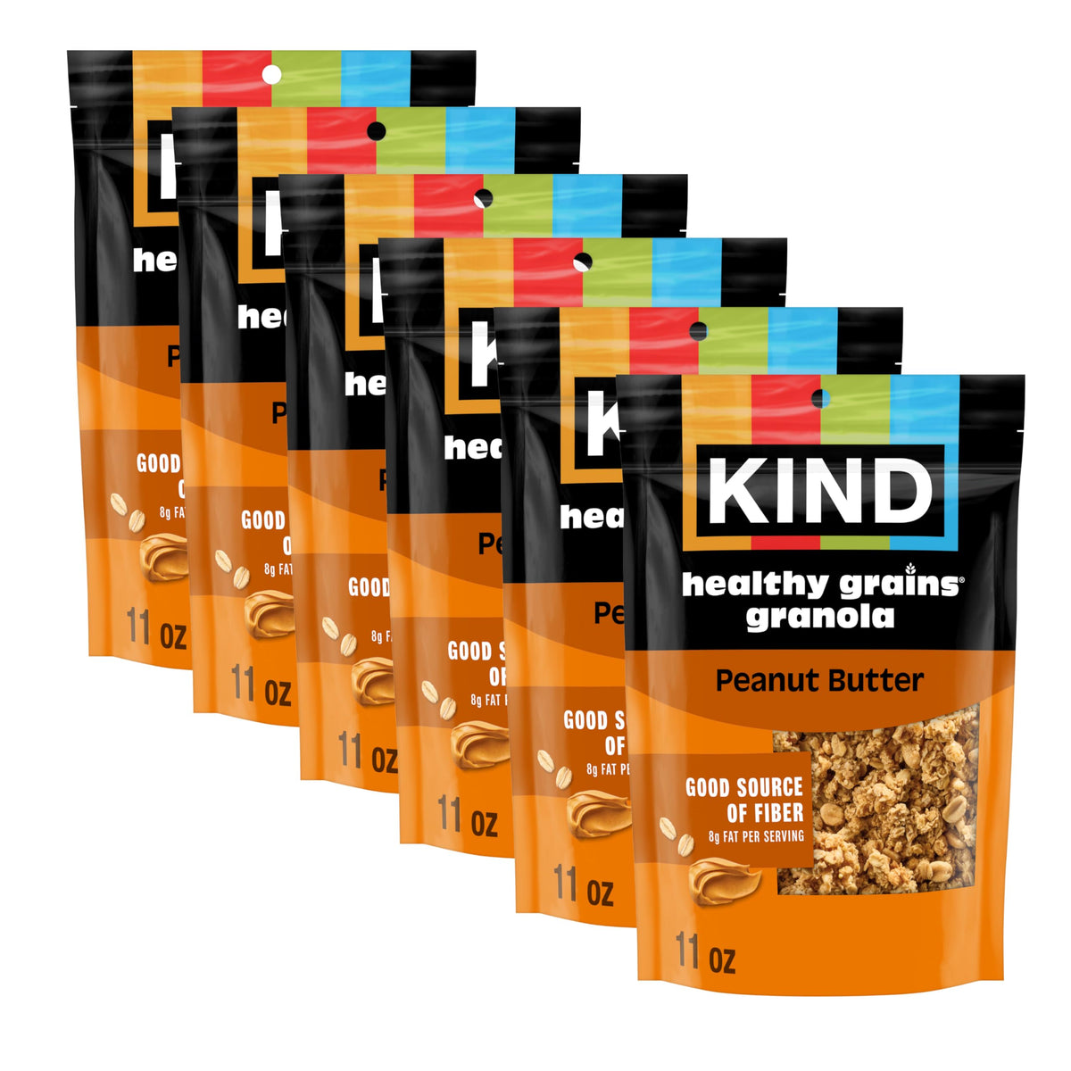 Kind Healthy Grains Granola, Peanut Butter Clusters – Gluten Free, 10 g Protein, 11 oz, 6 Count