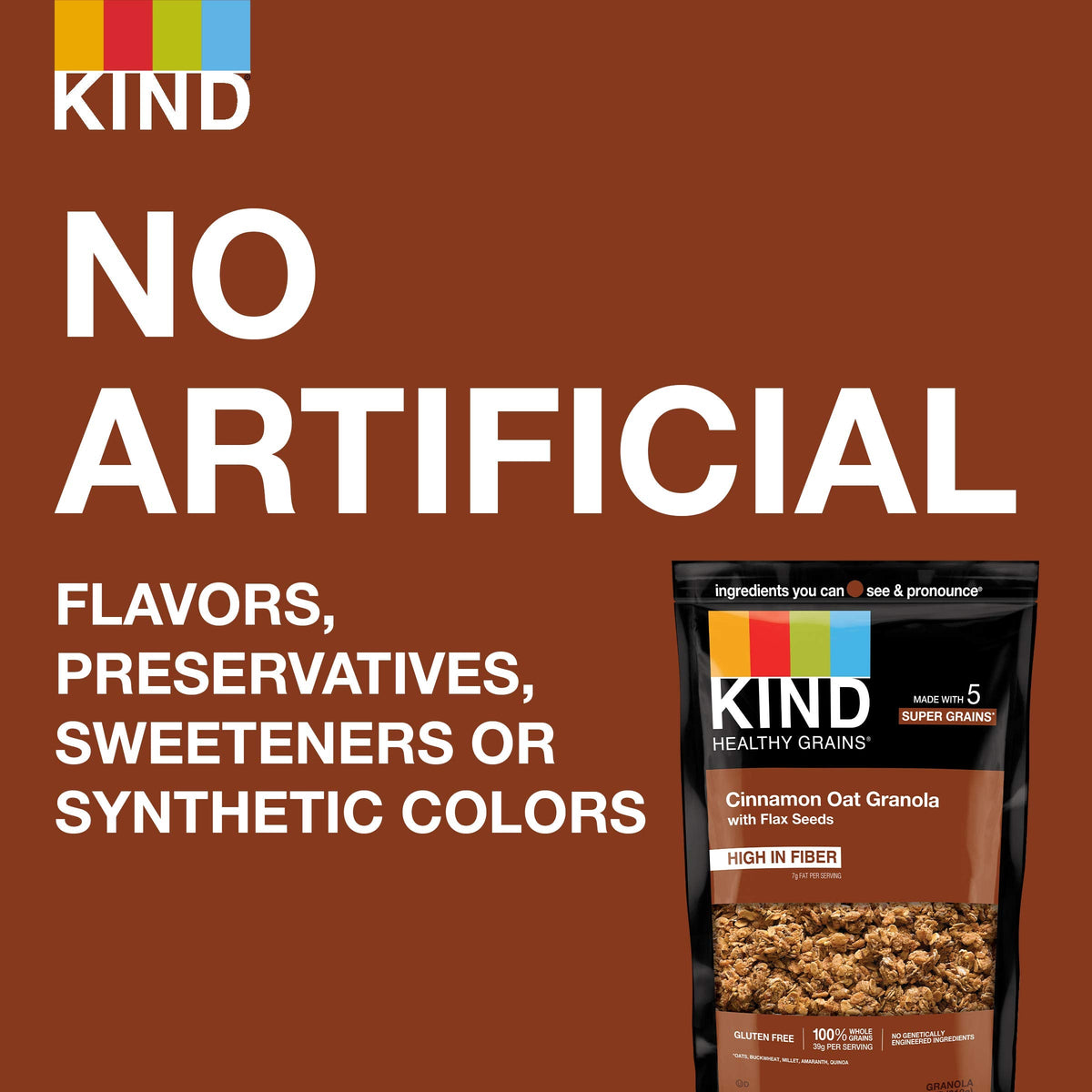 KIND Healthy Grains Cinnamon Oat Granola with Flax Seeds – Gluten Free, 6-Pack, 11 oz Each