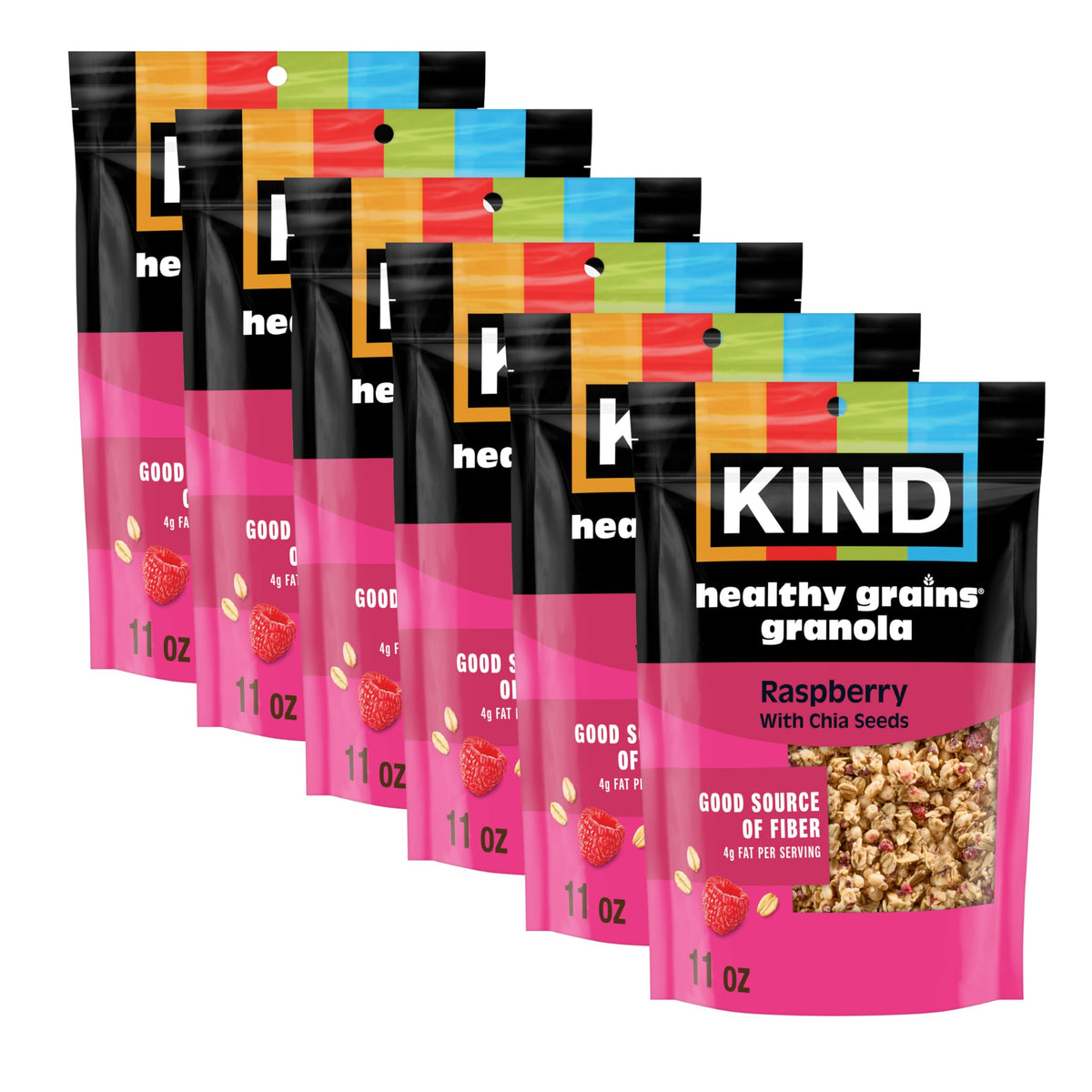 Kind Healthy Grains Raspberry Granola with Chia Seeds – Gluten Free, 11oz, 6 Pack