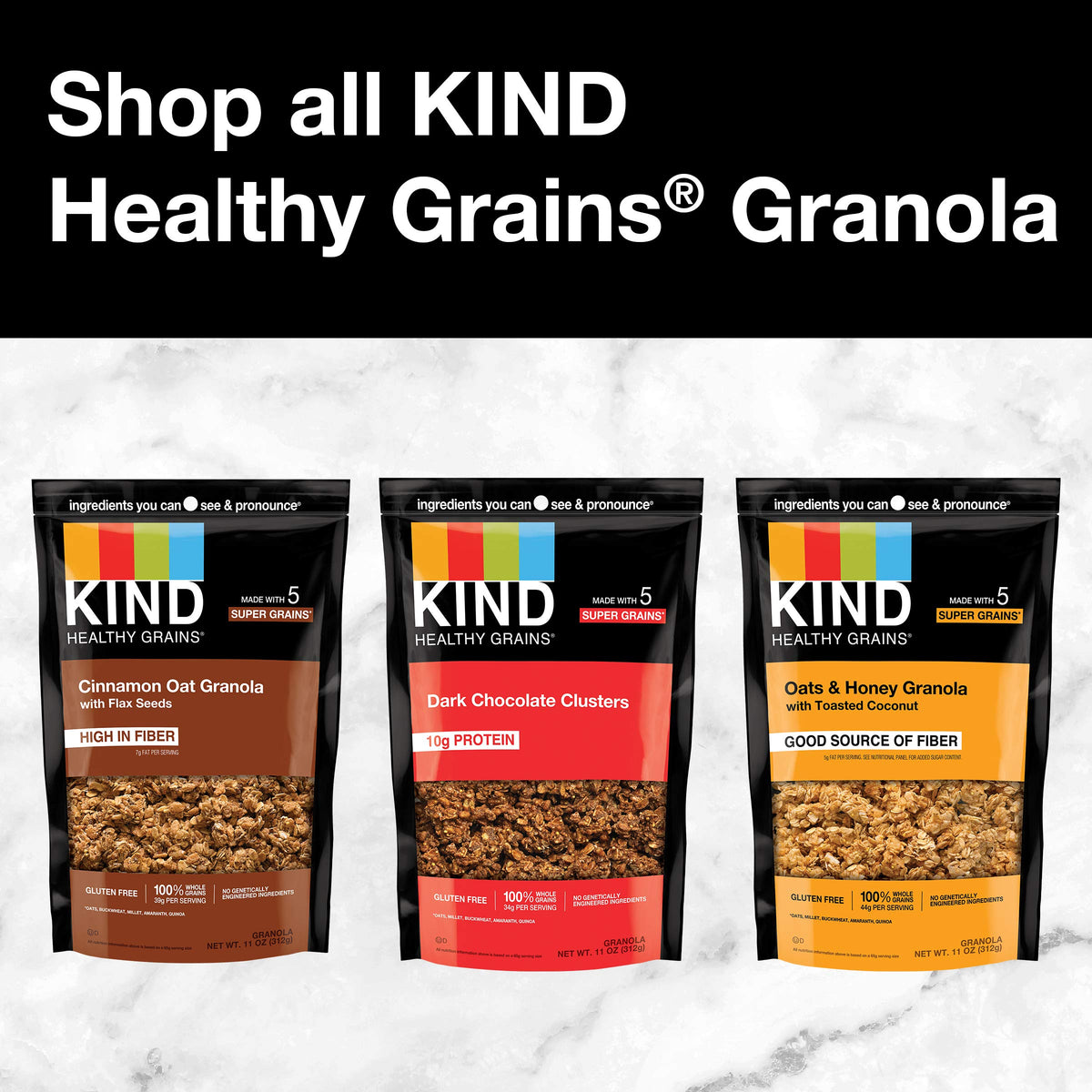KIND Healthy Grains Cinnamon Oat Granola with Flax Seeds – Gluten Free, 6-Pack, 11 oz Each