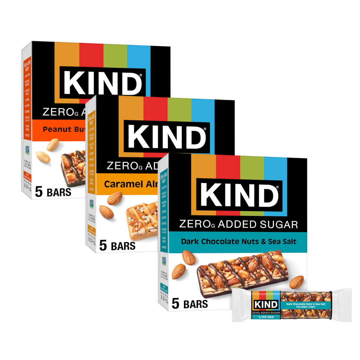 KIND ZERO Added Sugar Bars Variety Pack | Keto-Friendly, Gluten Free, High Fiber | 15 Bars