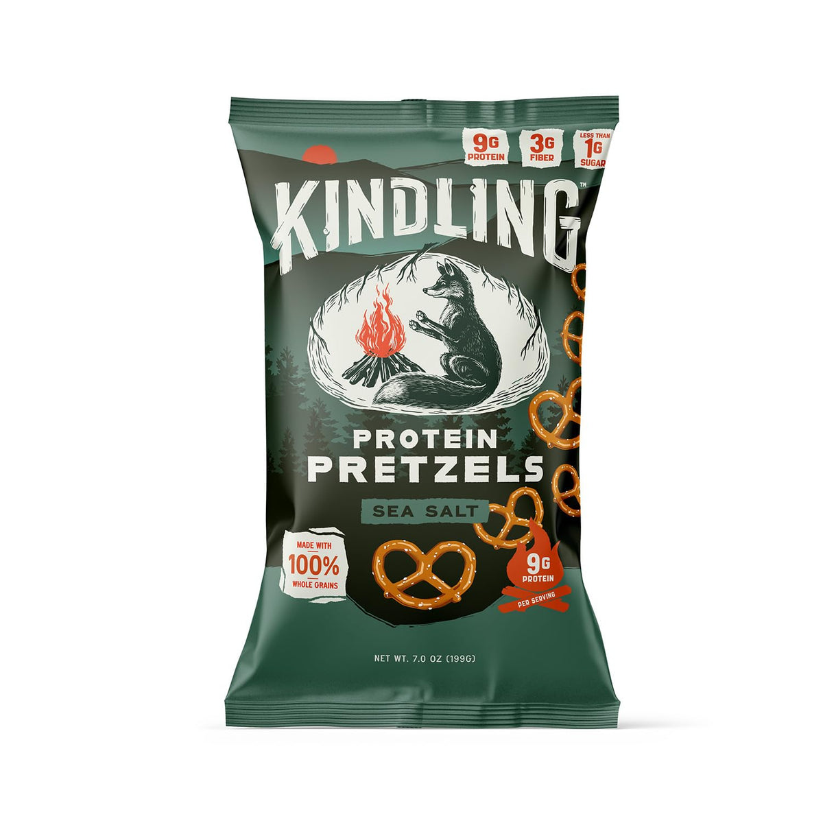 Kindling Protein Pretzels - Sea Salt | 8-9g Protein Per Serving | 4-Pack