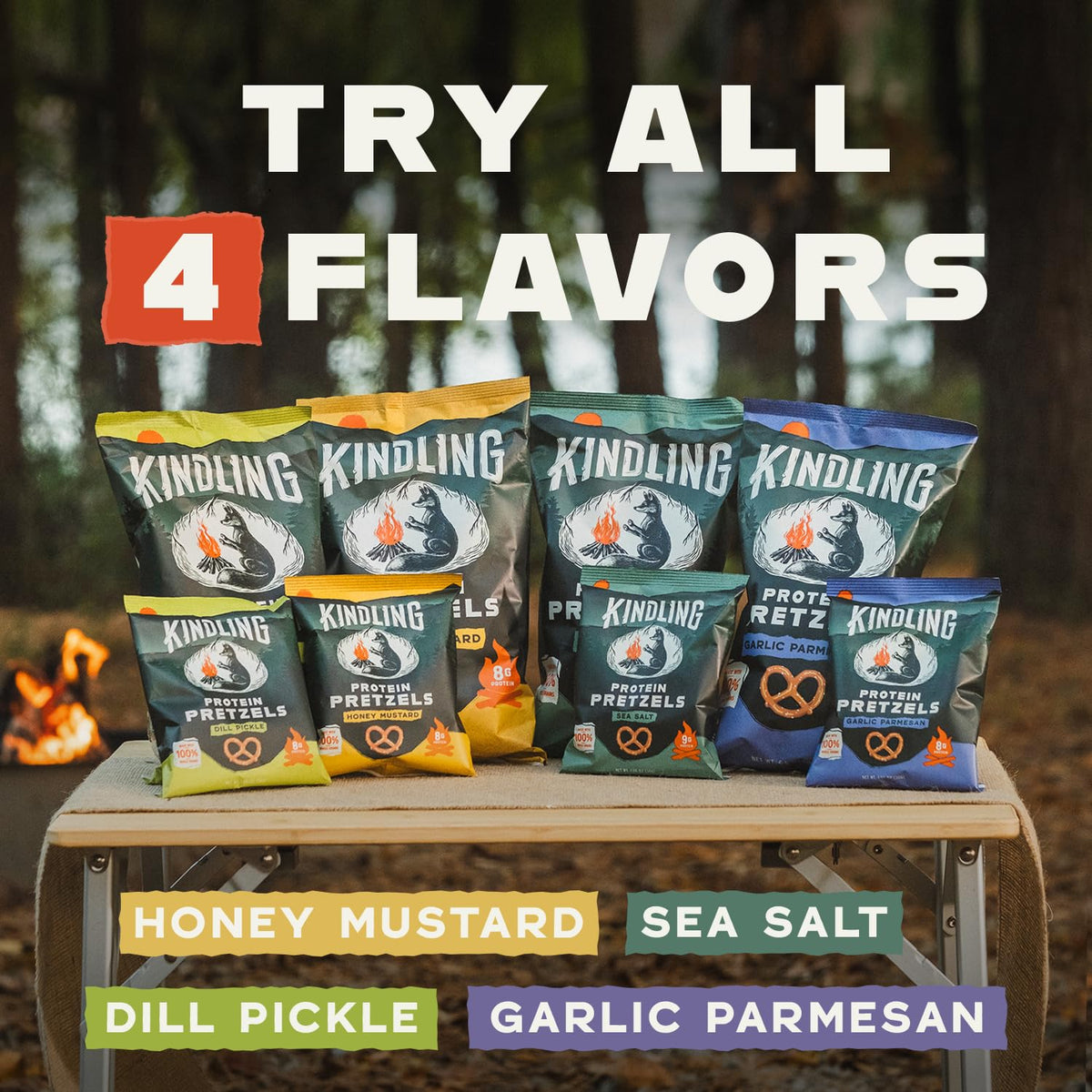 Kindling Protein Pretzels - Sea Salt | 8-9g Protein Per Serving | 4-Pack