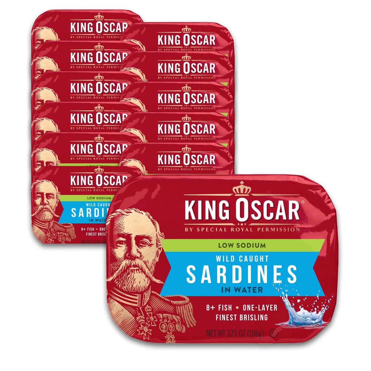 King Oscar Wild Caught Brisling Sardines in Pure Spring Water – 3.75 oz, Pack of 12