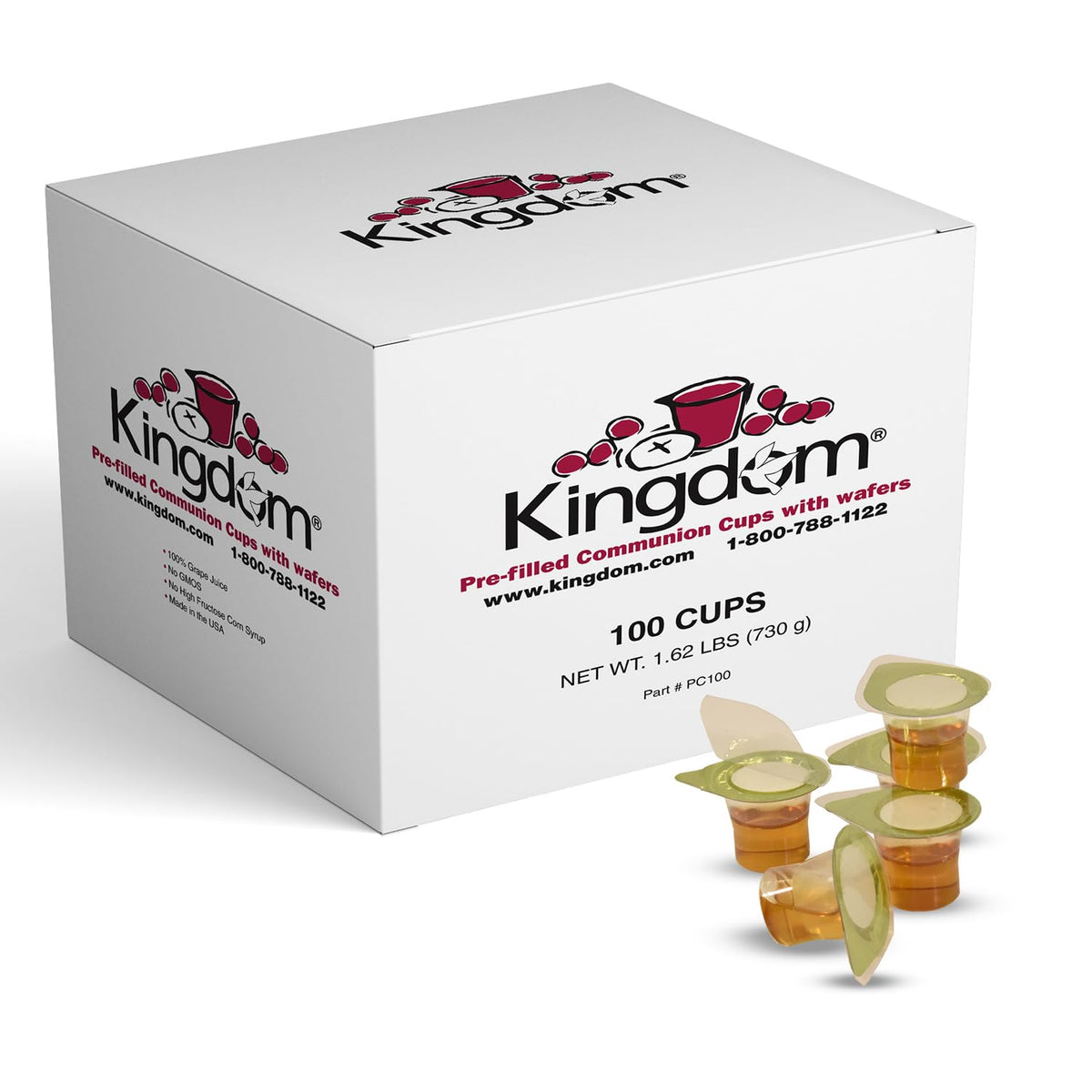 Kingdom Prefilled Communion Cups with Wafers – 100 Count, White Grape Juice, Up to 1-Year Shelf Life
