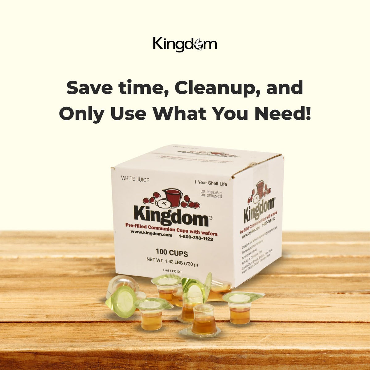 Kingdom Prefilled Communion Cups with Wafers – 100 Count, White Grape Juice, Up to 1-Year Shelf Life