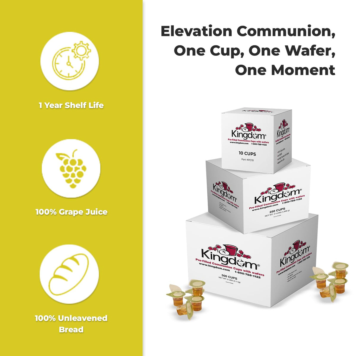 Kingdom Prefilled Communion Cups with Wafers – 100 Count, White Grape Juice, Up to 1-Year Shelf Life