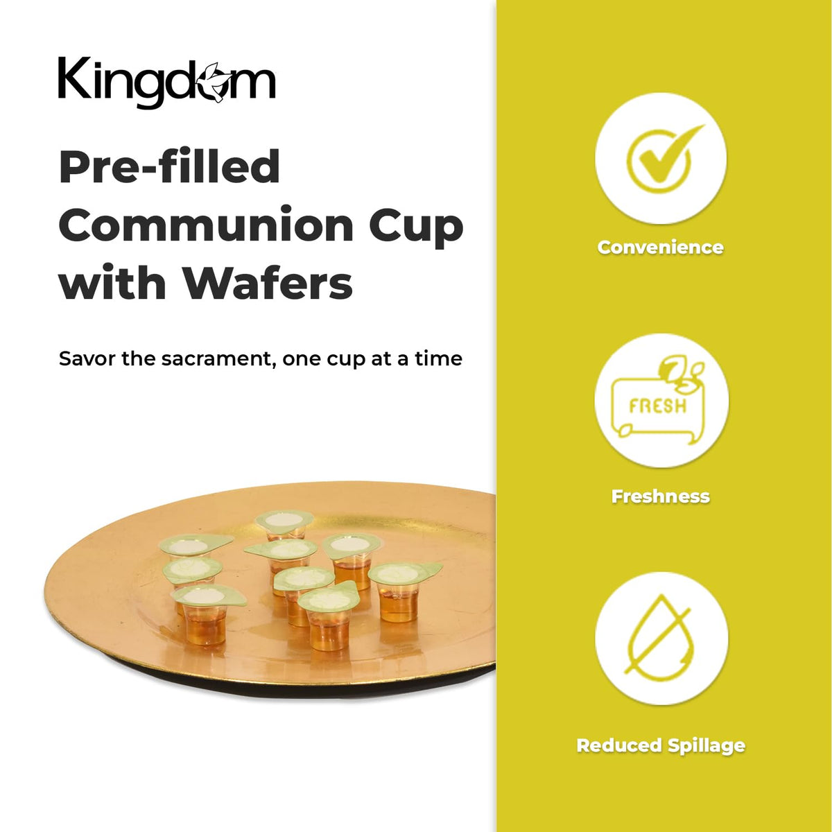 Kingdom Prefilled Communion Cups with Wafers – 100 Count, White Grape Juice, Up to 1-Year Shelf Life