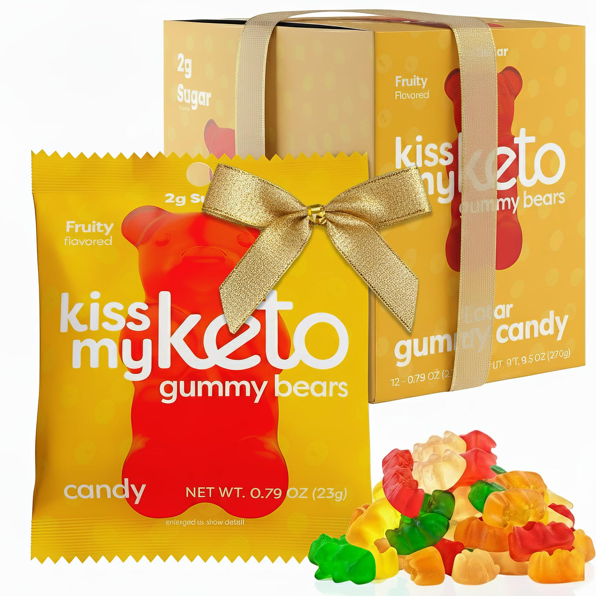 Kiss My Keto Sugar Free Gummy Bears, 12-Pack – Keto Friendly, High Fiber, 3g Net Carbs, Non-GMO & Gluten-Free