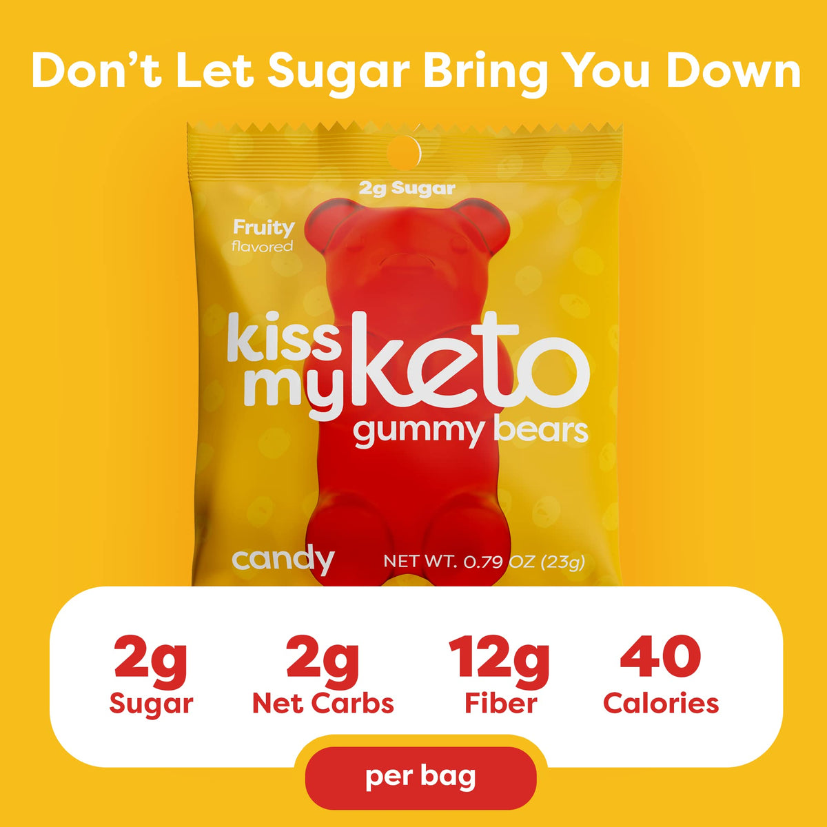 Kiss My Keto Sugar Free Gummy Bears, 12-Pack – Keto Friendly, High Fiber, 3g Net Carbs, Non-GMO & Gluten-Free