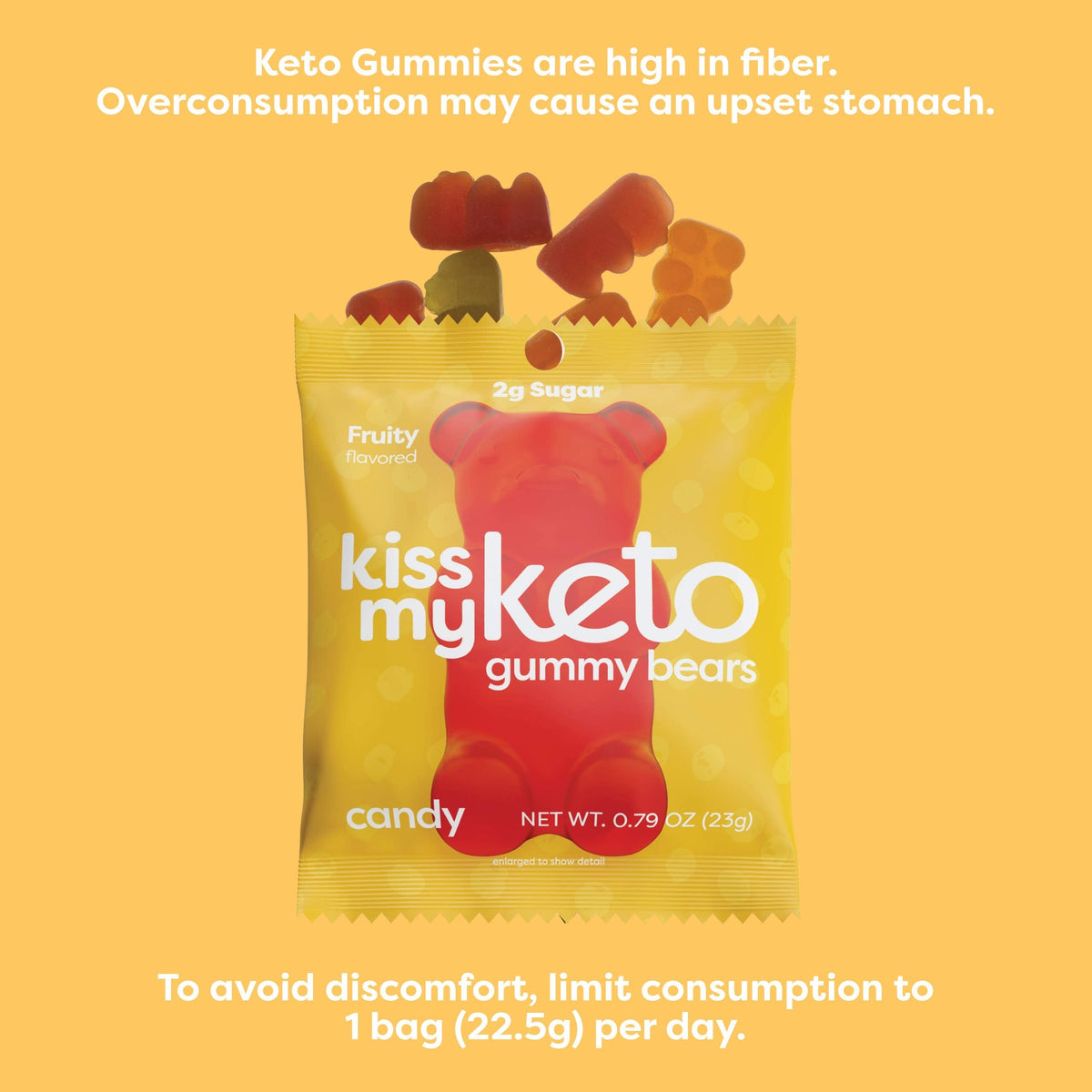 Kiss My Keto Sugar Free Gummy Bears, 12-Pack – Keto Friendly, High Fiber, 3g Net Carbs, Non-GMO & Gluten-Free