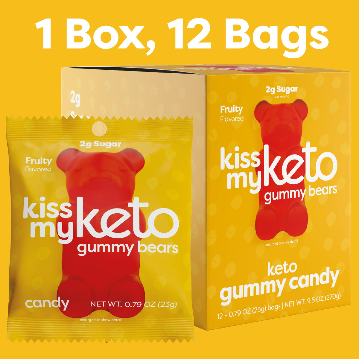 Kiss My Keto Sugar Free Gummy Bears, 12-Pack – Keto Friendly, High Fiber, 3g Net Carbs, Non-GMO & Gluten-Free