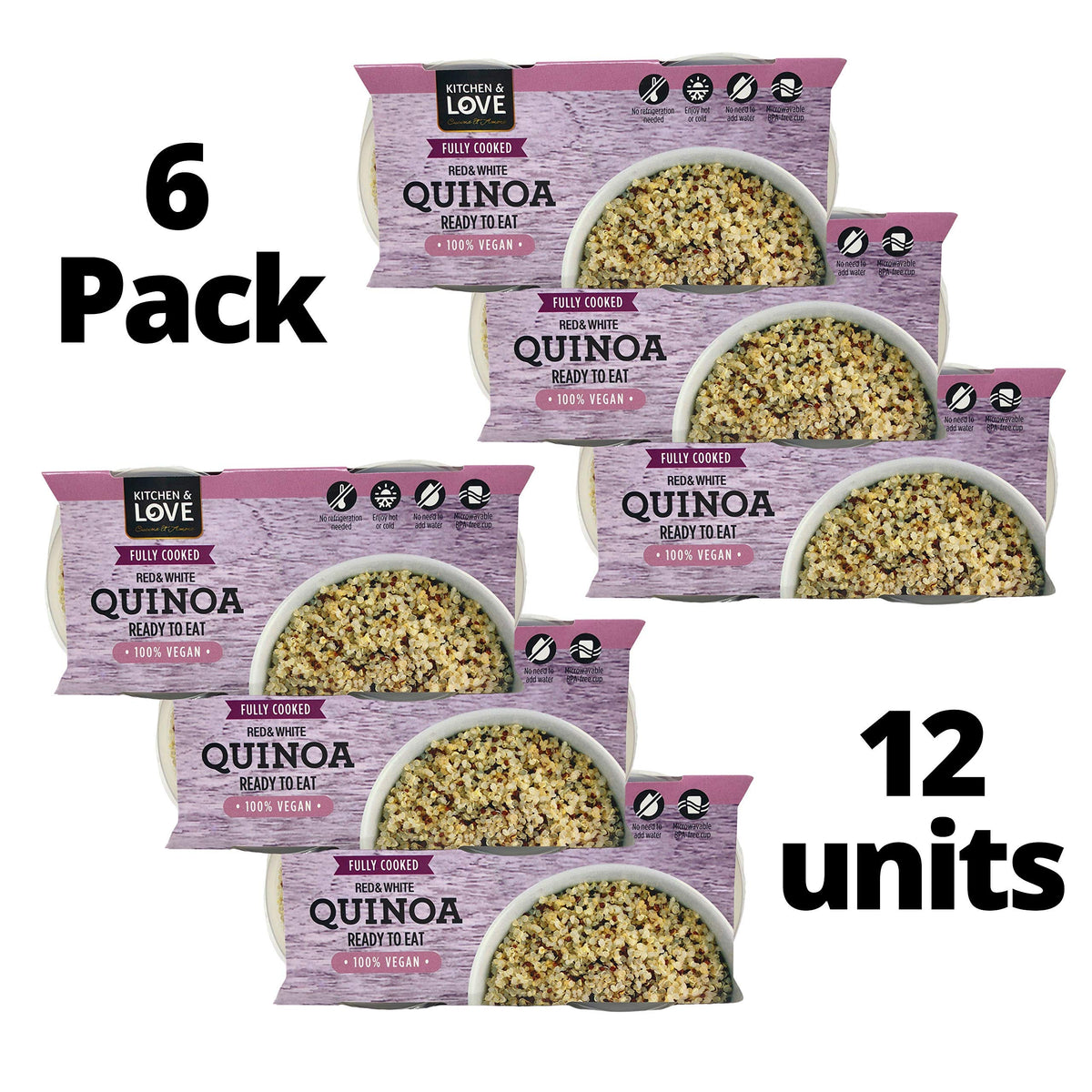 Kitchen & Love Quinoa Quick Cups – Fully Cooked Red & White Quinoa, 12-Cups