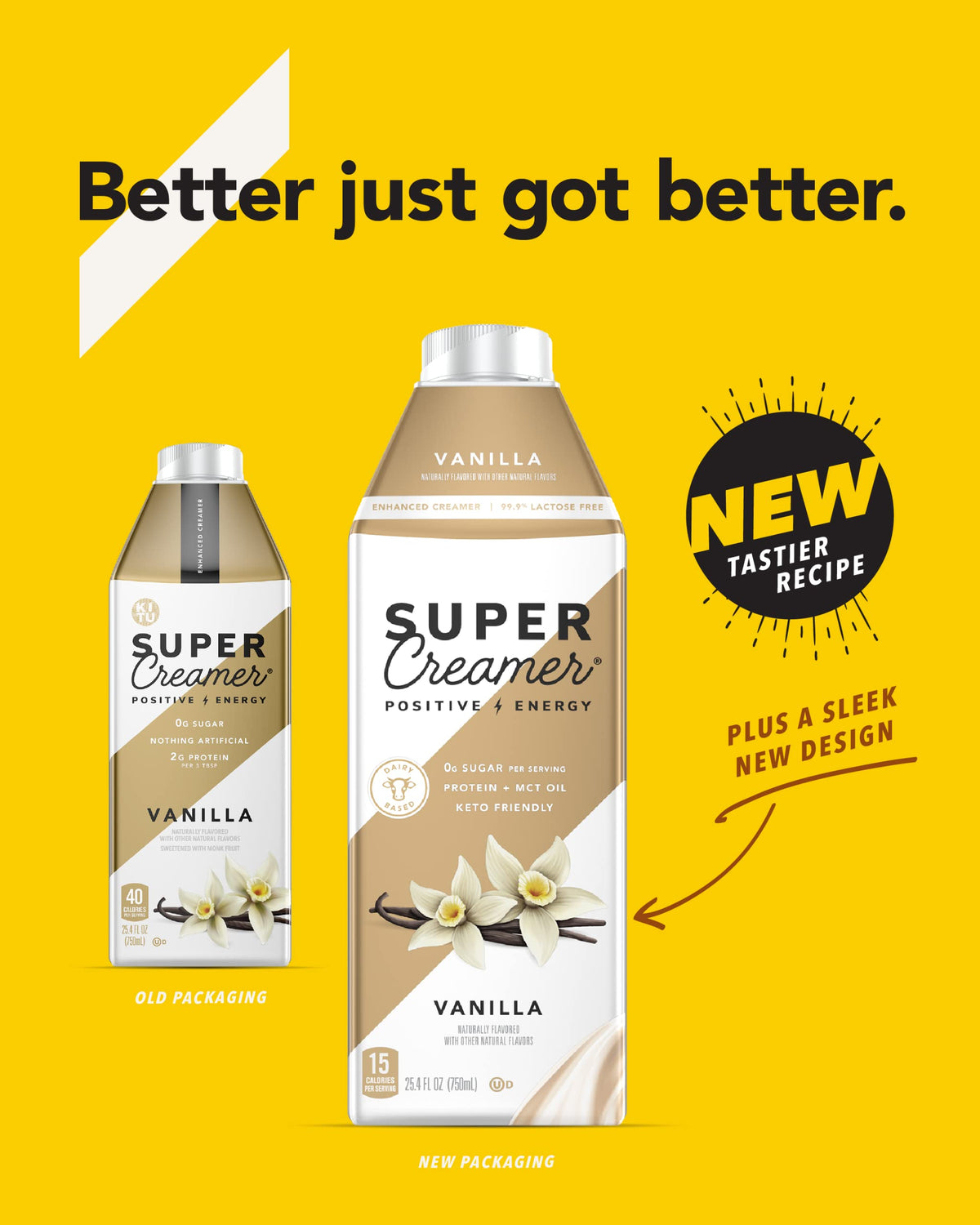 KITU SUPER COFFEE Keto Coffee Creamer - Vanilla, 0g Added Sugar, 2g Protein, 40 Calories, 25.4 fl oz, 3 Pack