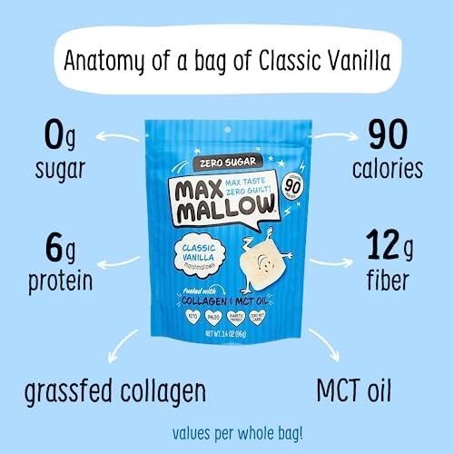 Know Brainer Max Mallow Sugar Free Marshmallows – Keto Friendly Vanilla, Perfect for S'mores, Hot Chocolate, and Baking | 6 Pack