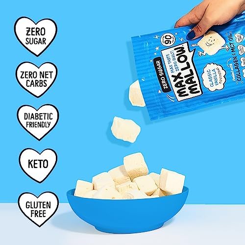 Know Brainer Max Mallow Sugar Free Marshmallows – Keto Friendly Vanilla, Perfect for S'mores, Hot Chocolate, and Baking | 6 Pack