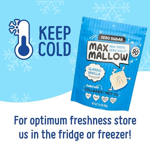 Know Brainer Max Mallow Sugar Free Marshmallows – Keto Friendly Vanilla, Perfect for S'mores, Hot Chocolate, and Baking | 6 Pack