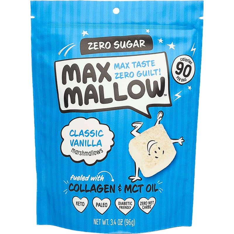 Know Brainer Max Mallow Sugar Free Marshmallows – Keto Friendly Vanilla, Perfect for S'mores, Hot Chocolate, and Baking | 6 Pack