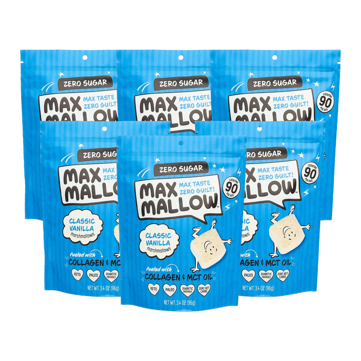 Know Brainer Max Mallow Sugar Free Marshmallows – Keto Friendly Vanilla, Perfect for S'mores, Hot Chocolate, and Baking | 6 Pack