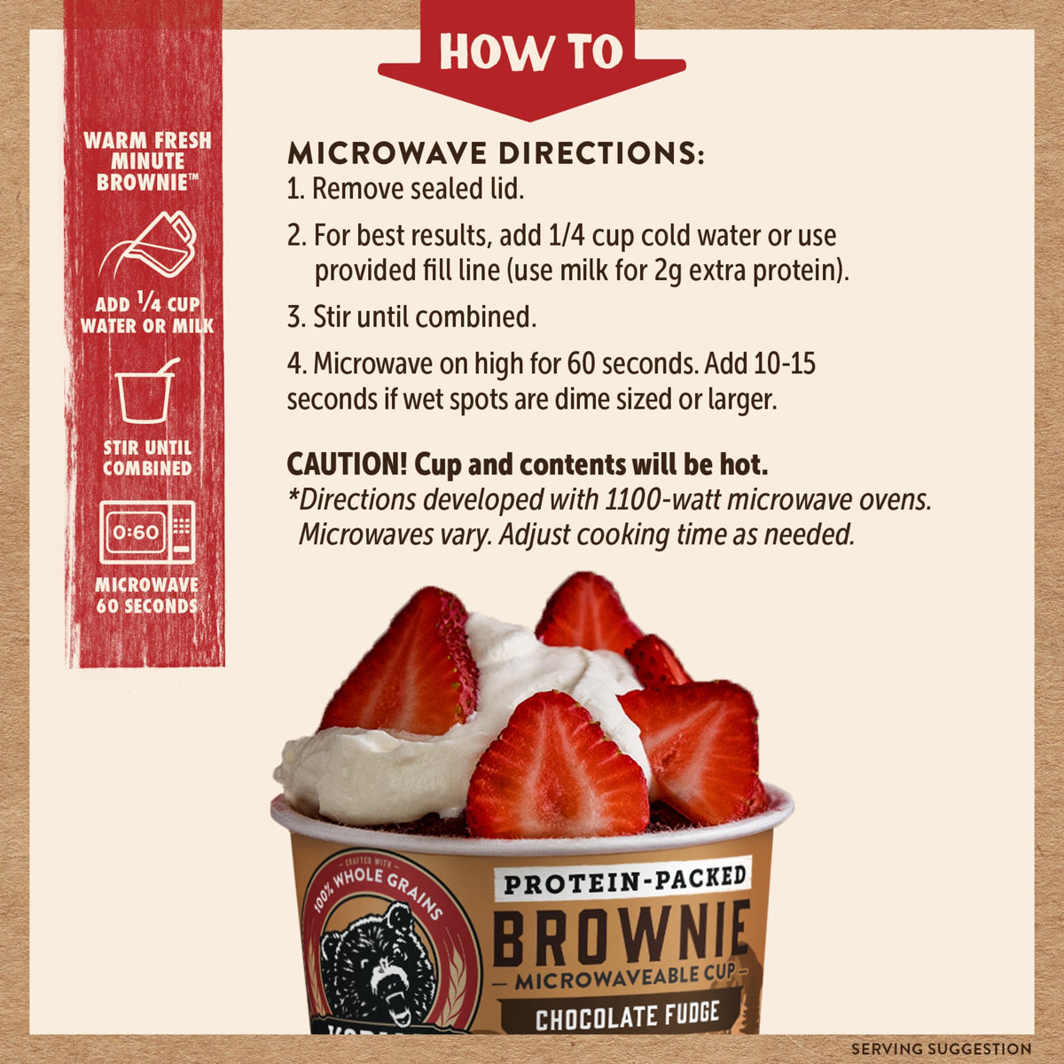 Kodiak Cakes Chocolate Fudge Brownie in a Cup — 12 Pack, 2.36 oz Each | 10 g Protein, Whole Grain
