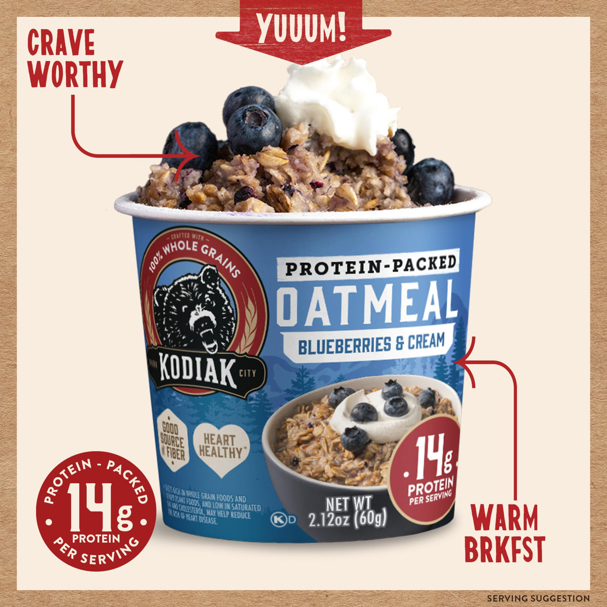 Kodiak Cakes Instant Oatmeal Cups – Blueberries & Cream, High Protein, 12 Cups
