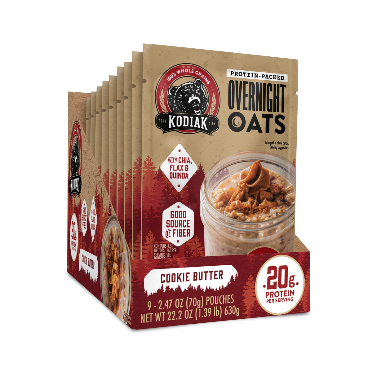 Kodiak Cakes Protein Overnight Oats – Cookie Butter, 9 Pouches
