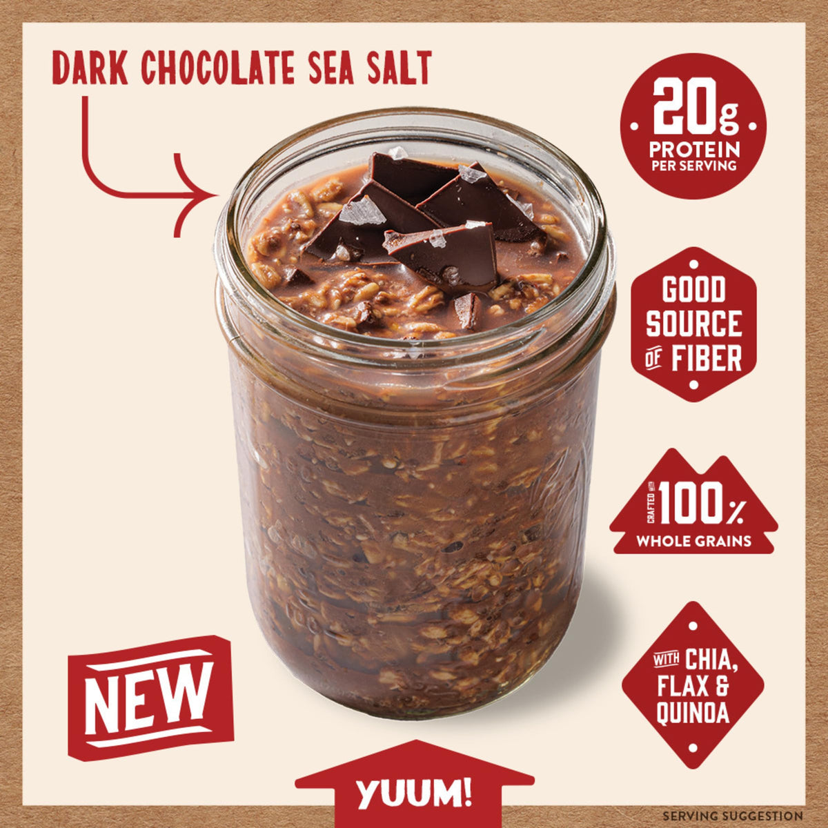 Kodiak Cakes Dark Chocolate Sea Salt Overnight Oats — 20g Protein, High Fiber (Pack of 9 Pouches)
