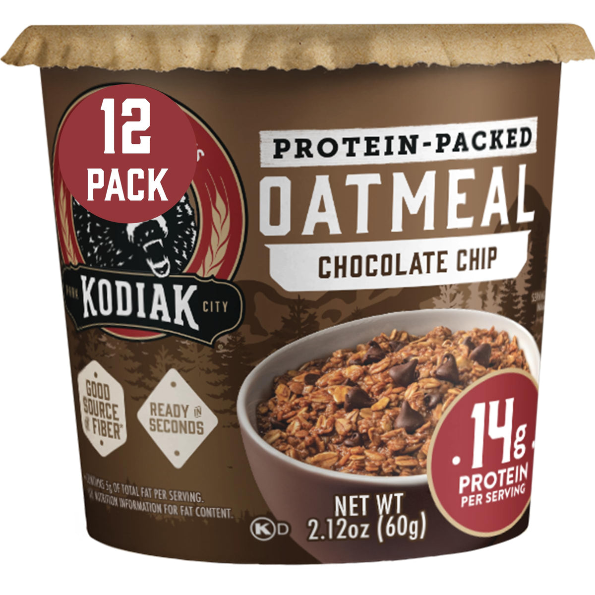 Kodiak Cakes Instant Protein Chocolate Chip Oatmeal in a Cup (2.12 oz, Pack of 12)