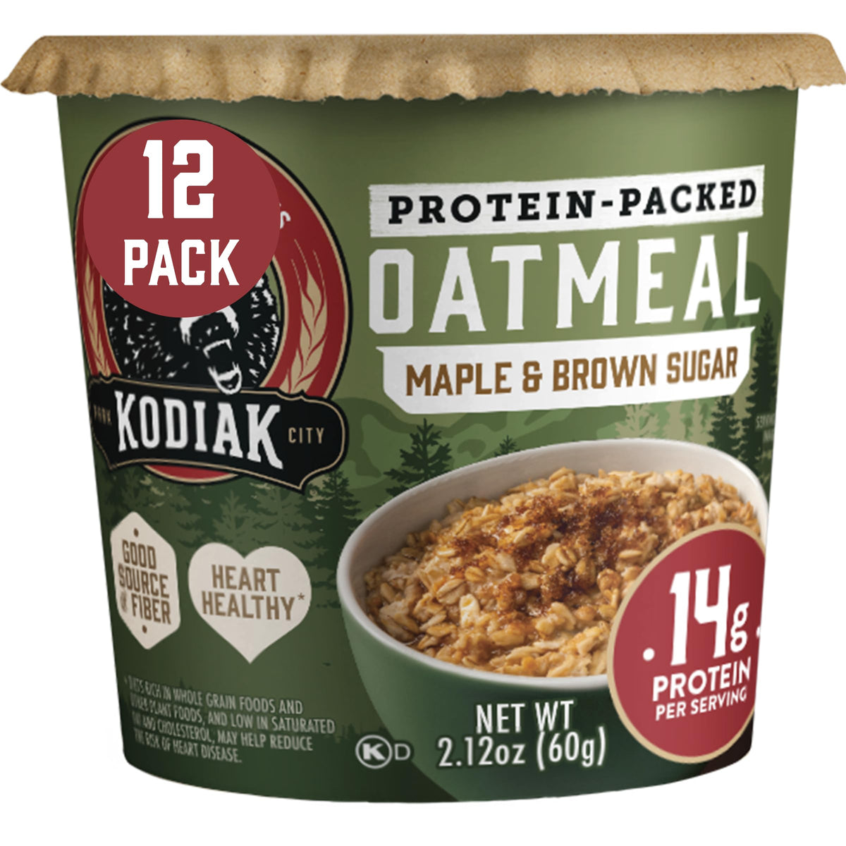Kodiak Cakes Instant Protein Maple & Brown Sugar Oatmeal in a Cup — 12 Cups (2.12 oz each)