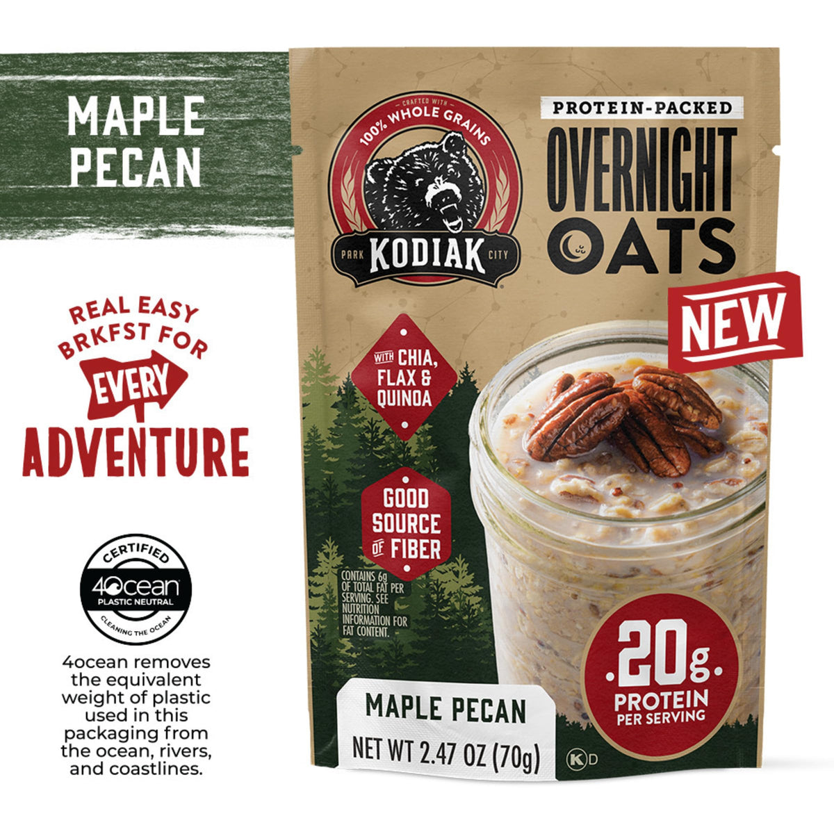 Kodiak Cakes Maple Pecan Overnight Oats – 20g Protein, High Fiber (9-Pack)