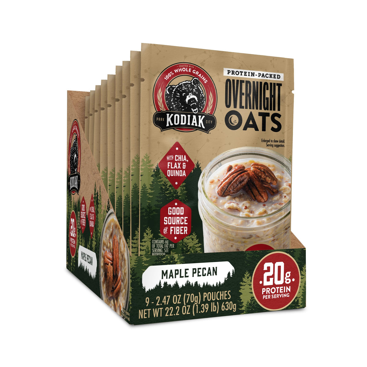 Kodiak Cakes Maple Pecan Overnight Oats – 20g Protein, High Fiber (9-Pack)