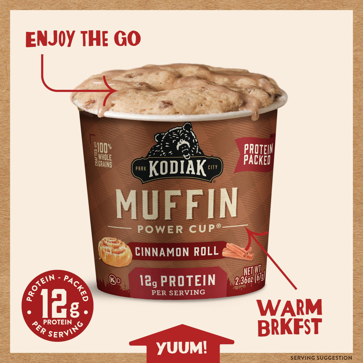 Kodiak Cakes Cinnamon Roll Minute Muffins – 12-Pack, 12g Protein