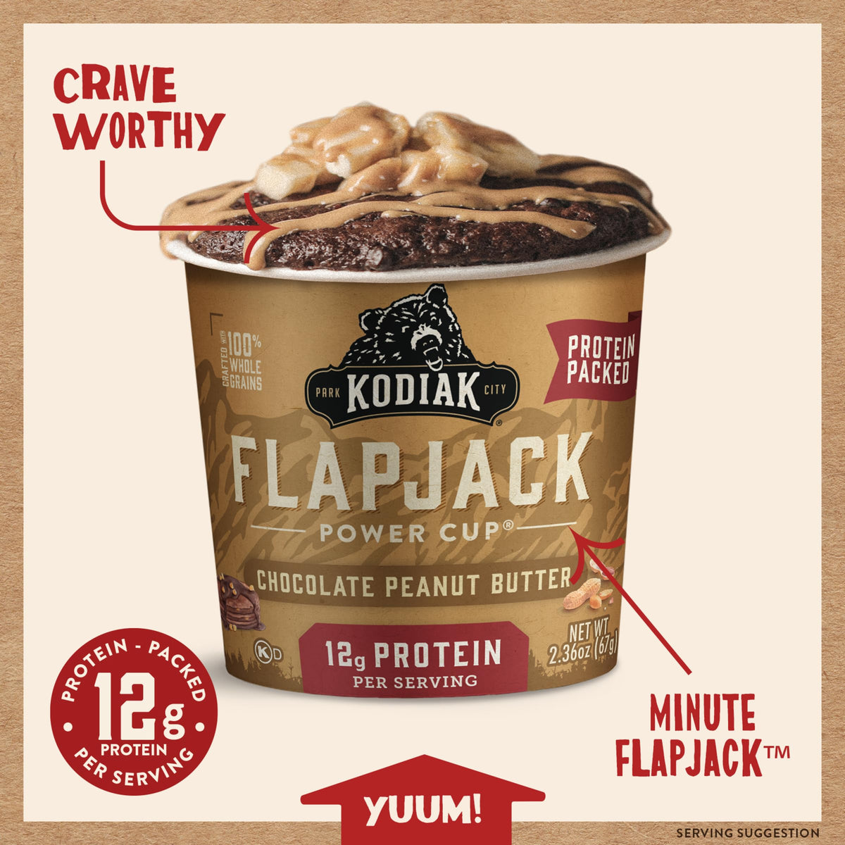 Kodiak Cakes Pancake On the Go – Chocolate Peanut Butter, 2.5 oz Pack of 12 | Quick High-Protein Breakfast