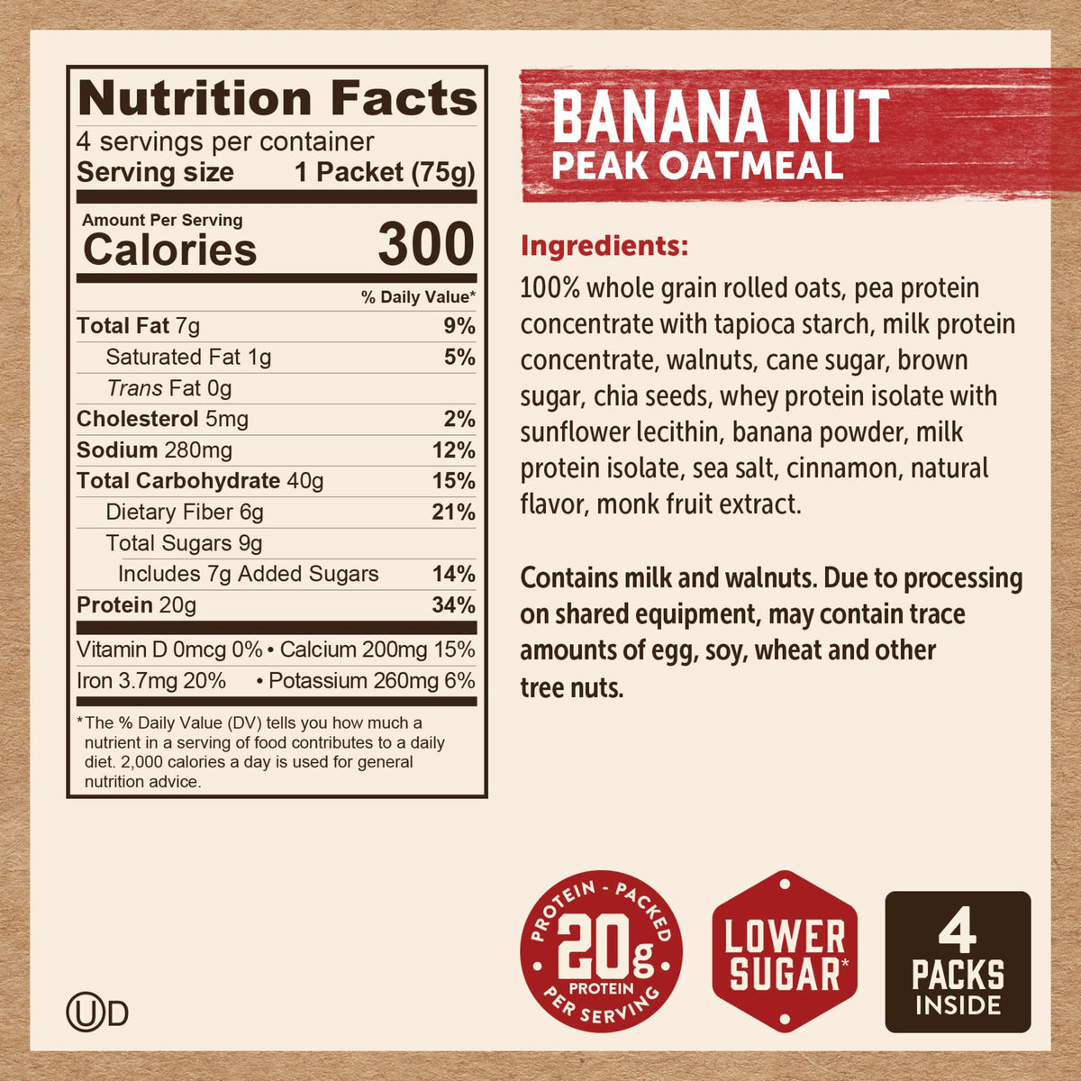 Kodiak Cakes Peak Banana Nut Oatmeal Packets – 20g Protein, Whole Grains