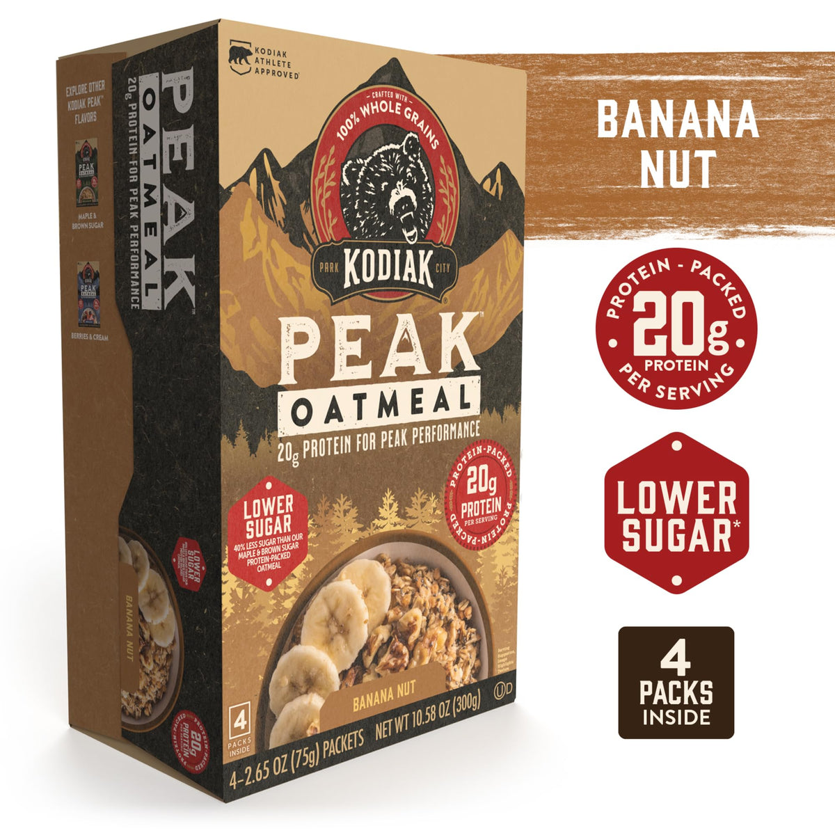 Kodiak Cakes Peak Banana Nut Oatmeal Packets – 20g Protein, Whole Grains
