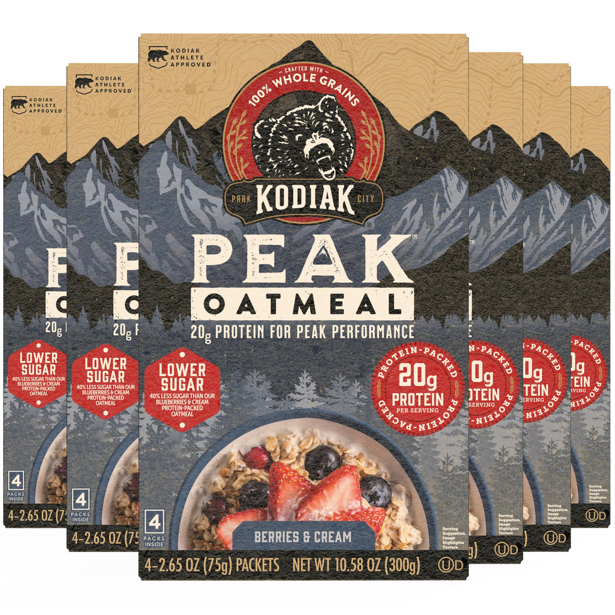 Kodiak Cakes Peak Oatmeal Packets – Berries & Cream, 20g Protein, 100% Whole Grains, 24-Pack