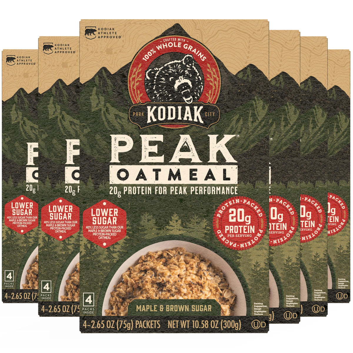 Kodiak Cakes Peak Maple Brown Sugar Oatmeal — 20g Protein, 100% Whole Grains, 24 Pack
