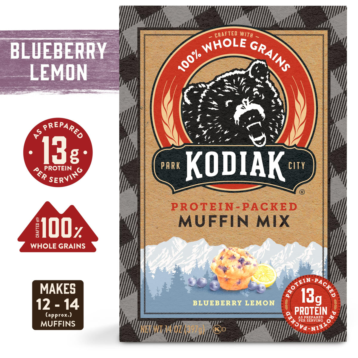 Kodiak Cakes Power Bake Muffin Mix – Blueberry Lemon, 14 oz (Pack of 6) | High-Protein Whole-Grain Breakfast