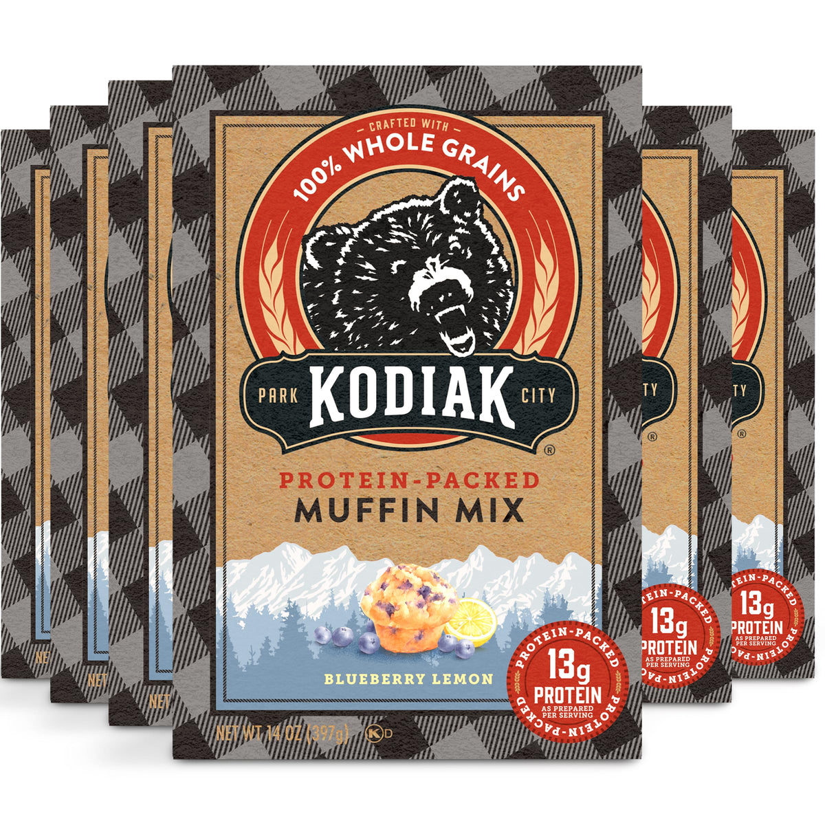 Kodiak Cakes Power Bake Muffin Mix – Blueberry Lemon, 14 oz (Pack of 6) | High-Protein Whole-Grain Breakfast