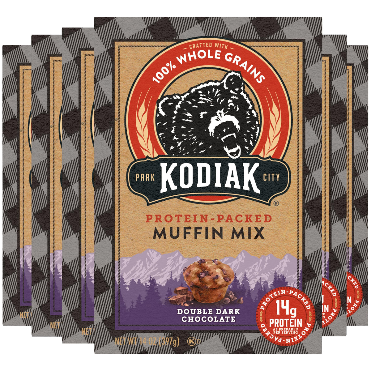 Kodiak Cakes Power Bake Muffin Mix, Double Dark Chocolate, 14 oz (Pack of 6) | 18g Protein per Serving