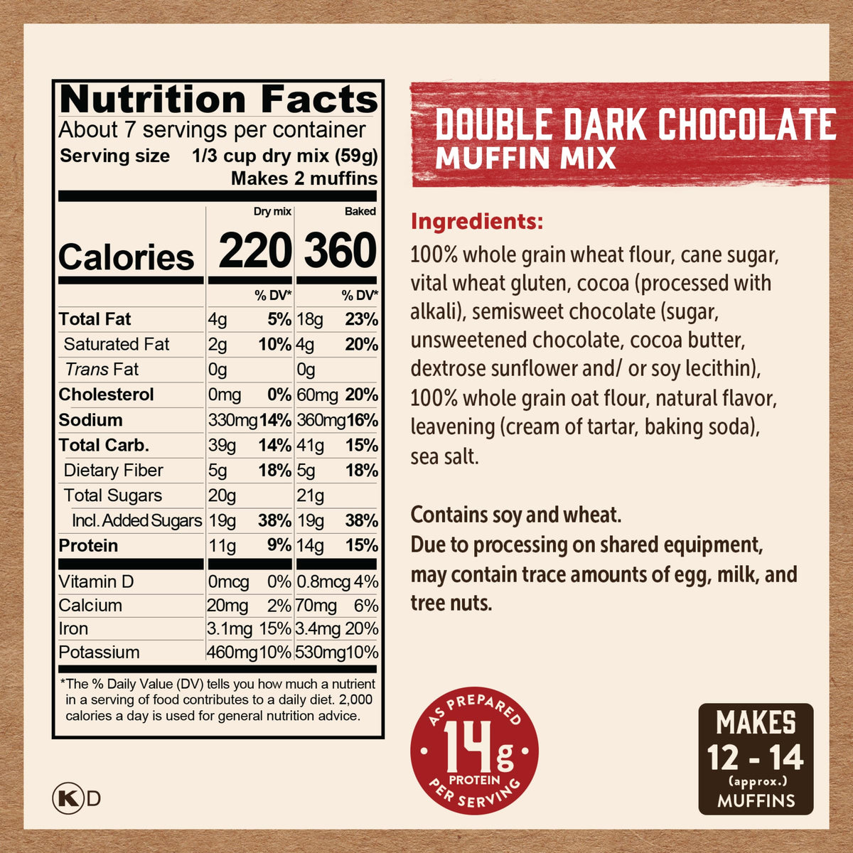 Kodiak Cakes Power Bake Muffin Mix, Double Dark Chocolate, 14 oz (Pack of 6) | 18g Protein per Serving