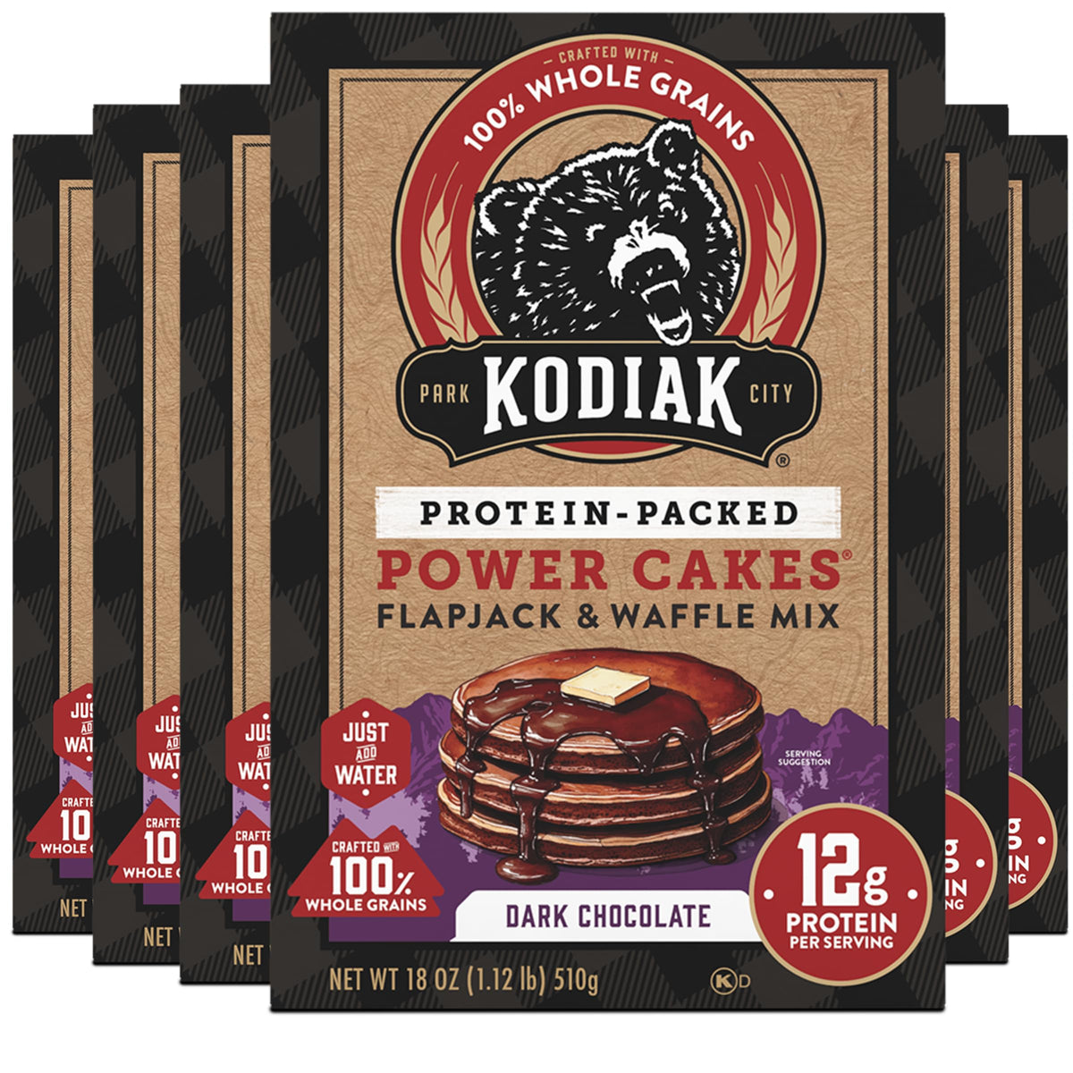 Kodiak Cakes Dark Chocolate Power Cakes – Protein Pancake Mix, 18 oz, Pack of 6