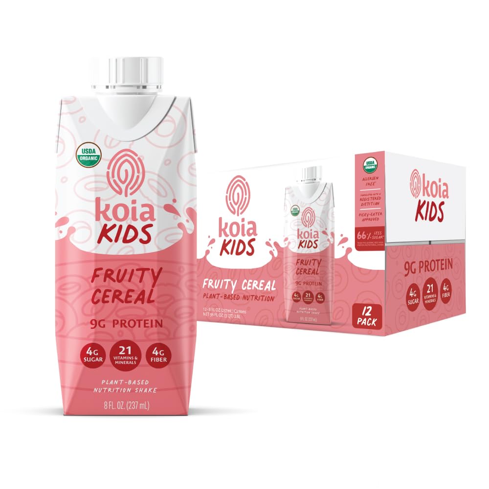Koia Kids Plant Based Protein Shake – Fruity Cereal, Ready-to-Drink, 9g Protein, 8 fl oz, Pack of 12