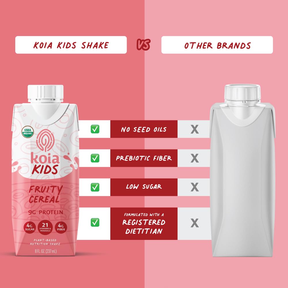 Koia Kids Plant Based Protein Shake – Fruity Cereal, Ready-to-Drink, 9g Protein, 8 fl oz, Pack of 12