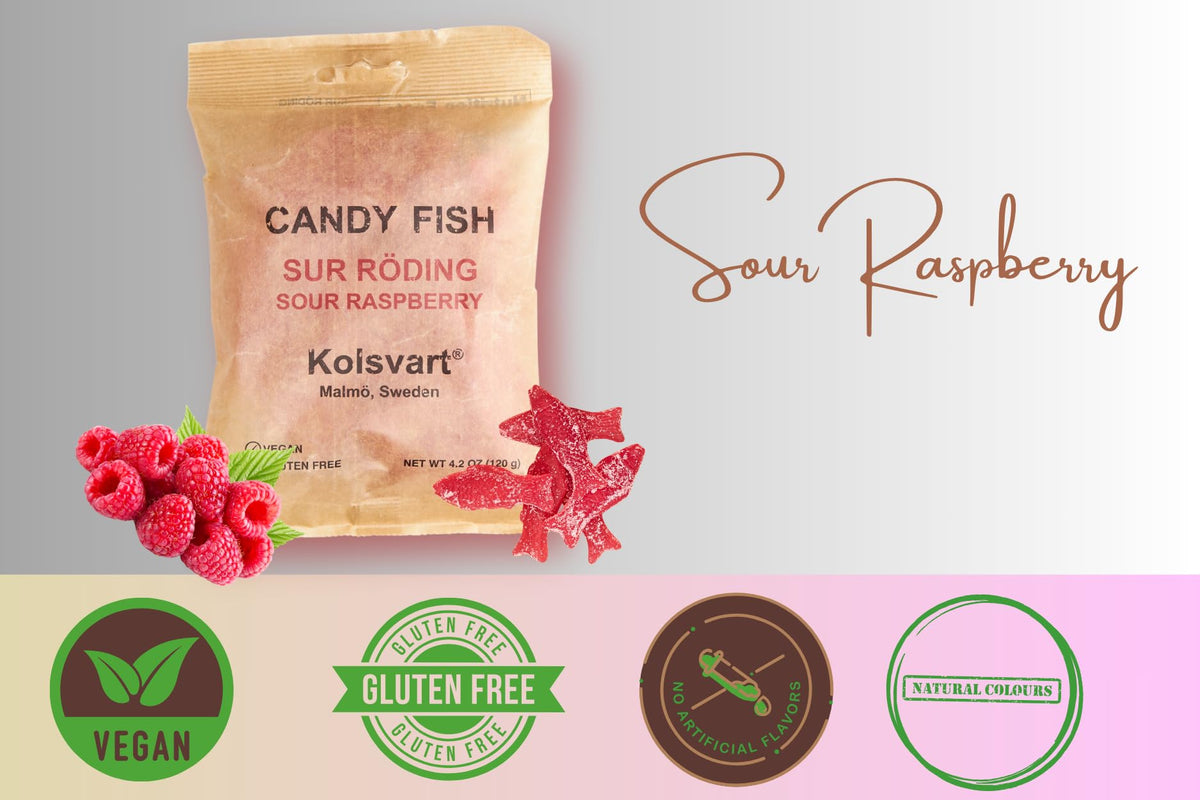 Kolsvart Sour Raspberry Swedish Candy – Vegan, Gluten-Free Gummies | Natural Raspberry Flavor | Pack of 5 (4.2 oz each)